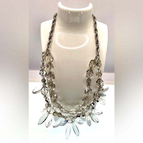 3 for $30 Loft Silver Tone MultiStrand Clear Acrylic Beaded Necklace Choker - Picture 3 of 8